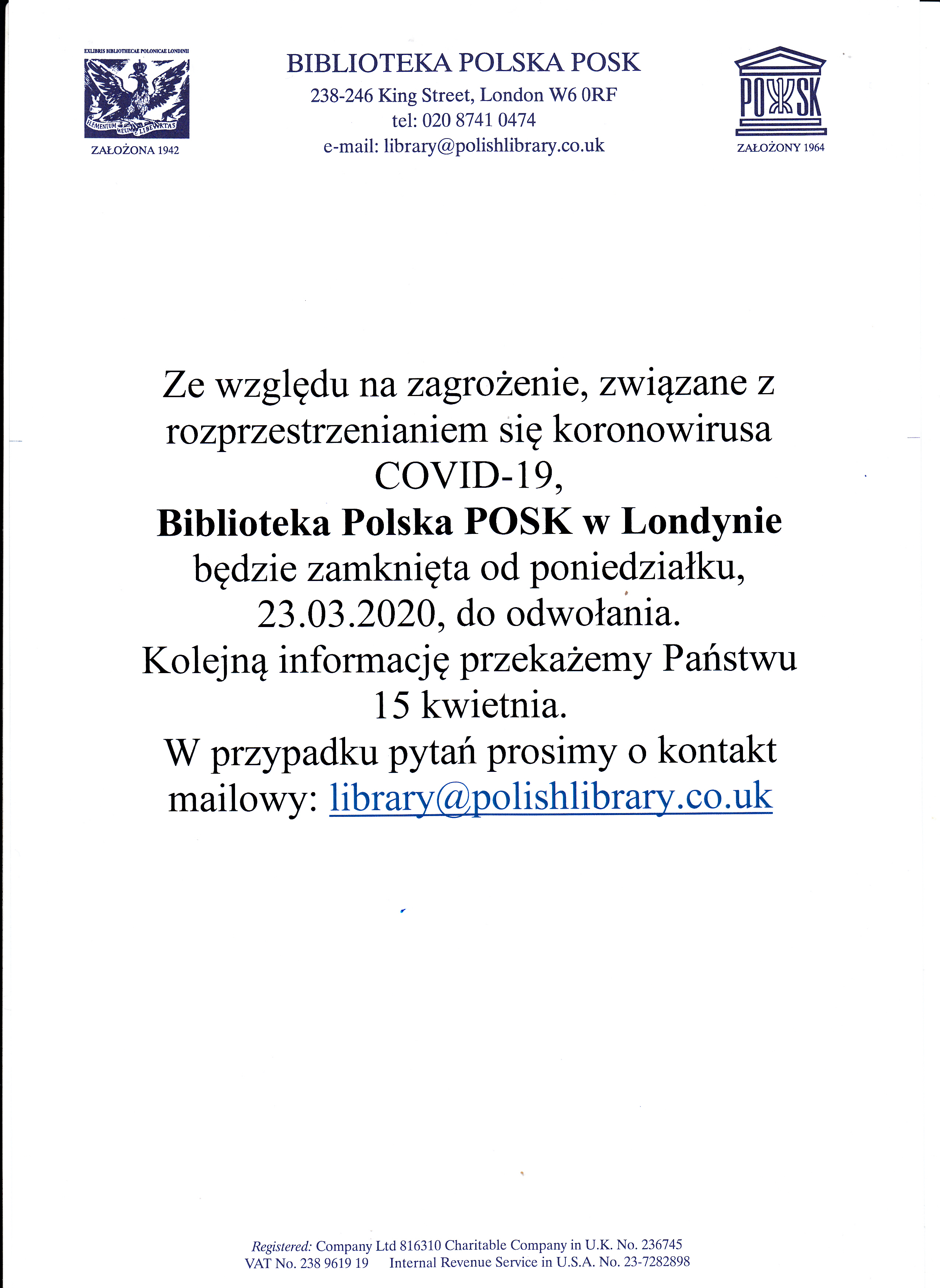 Informacja w zwiazku z rozprzestrzenianiem się koronowirusa COVID-19