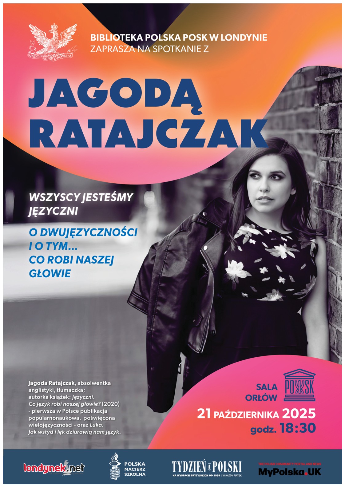 21.10| Wszyscy jesteśmy języczni. O dwujęzyczności i o tym… co robi naszej głowie. Spotkanie z Jagodą Ratajczak